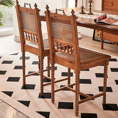 Traditional French Square Solid Wood Rattan Dining Chair Backrest Footrest For Dining Room