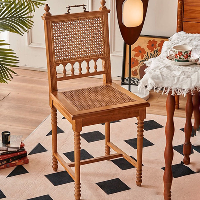 Traditional French Square Solid Wood Rattan Dining Chair Backrest Footrest For Dining Room