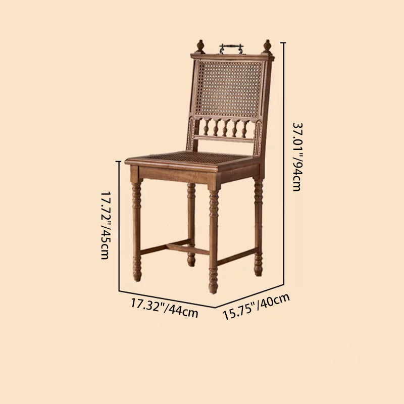 Traditional French Square Solid Wood Rattan Dining Chair Backrest Footrest For Dining Room