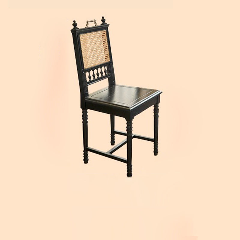 Traditional French Square Solid Wood Rattan Dining Chair Backrest Footrest For Dining Room