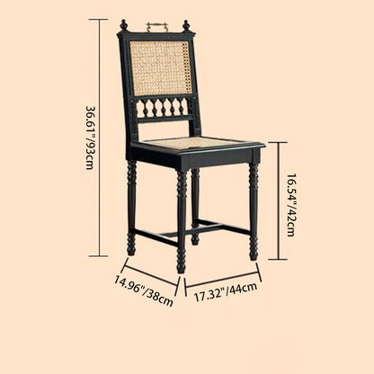 Traditional French Square Solid Wood Rattan Dining Chair Backrest Footrest For Dining Room