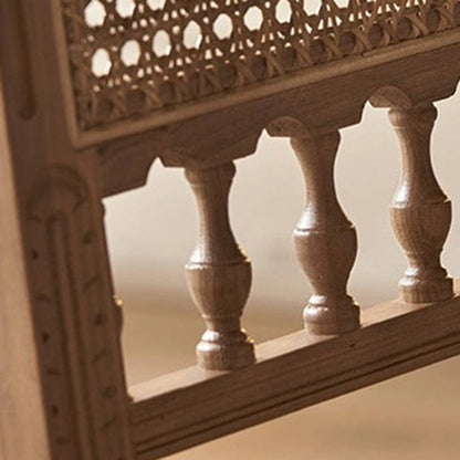 Traditional French Square Solid Wood Rattan Dining Chair Backrest Footrest For Dining Room