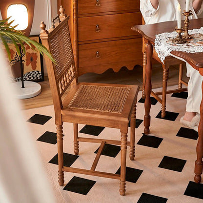 Traditional French Square Solid Wood Rattan Dining Chair Backrest Footrest For Dining Room