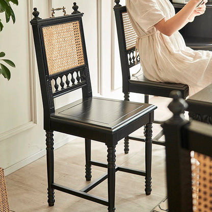 Traditional French Square Solid Wood Rattan Dining Chair Backrest Footrest For Dining Room