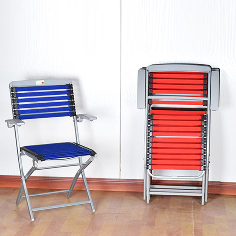 Contemporary Simplicity Square Double Layered Woven Rubber Alloy Frame Foldable Dining Chair Backrest Armrest For Dining Room