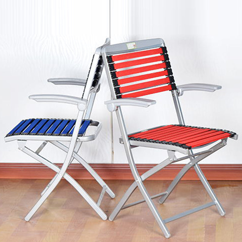 Contemporary Simplicity Square Double Layered Woven Rubber Alloy Frame Foldable Dining Chair Backrest Armrest For Dining Room