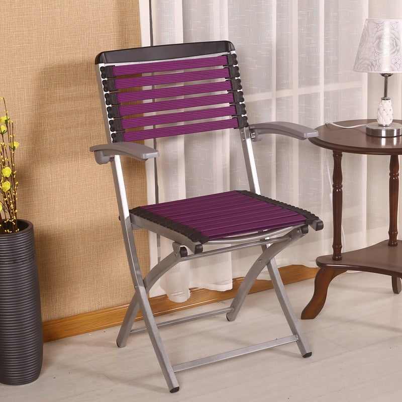 Contemporary Simplicity Square Double Layered Woven Rubber Alloy Frame Foldable Dining Chair Backrest Armrest For Dining Room