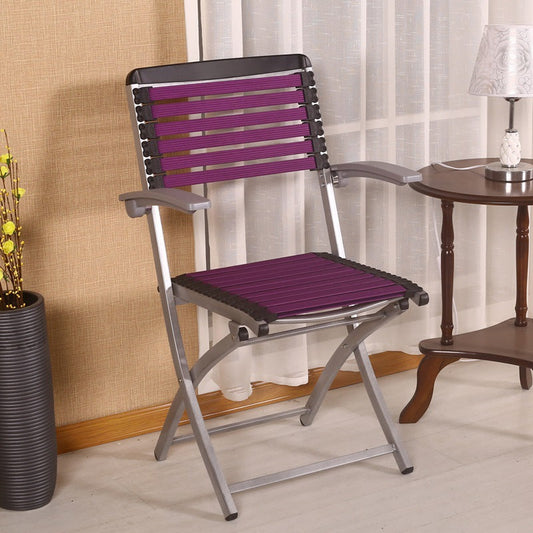 Contemporary Simplicity Square Double Layered Woven Rubber Alloy Frame Foldable Dining Chair Backrest Armrest For Dining Room