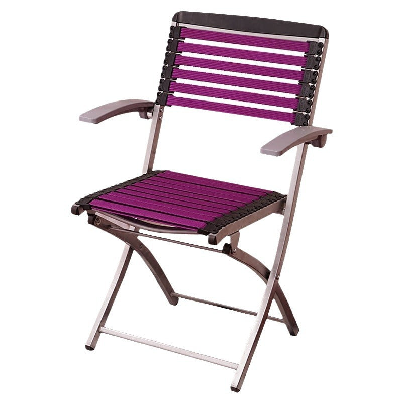 Contemporary Simplicity Square Double Layered Woven Rubber Alloy Frame Foldable Dining Chair Backrest Armrest For Dining Room