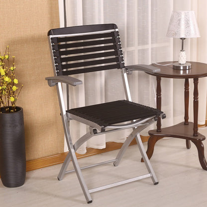 Contemporary Simplicity Square Double Layered Woven Rubber Alloy Frame Foldable Dining Chair Backrest Armrest For Dining Room