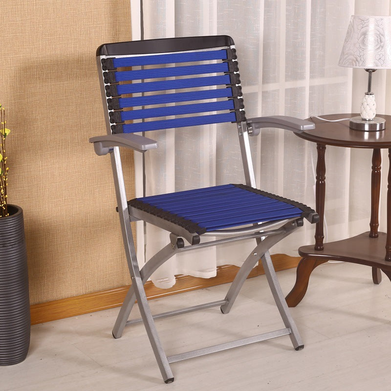 Contemporary Simplicity Square Double Layered Woven Rubber Alloy Frame Foldable Dining Chair Backrest Armrest For Dining Room