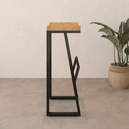 Contemporary Industrial Square Solid Wood Iron Frame Bar Stool Footrest For Dining Room