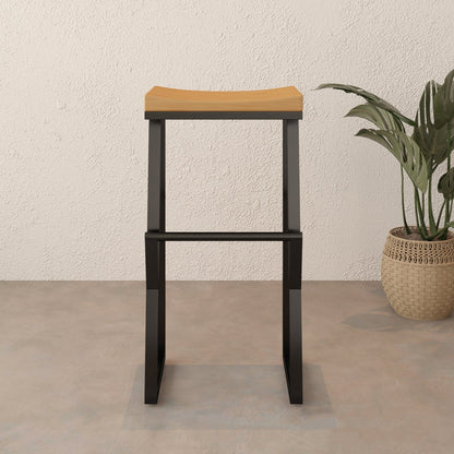 Contemporary Industrial Square Solid Wood Iron Frame Bar Stool Footrest For Dining Room