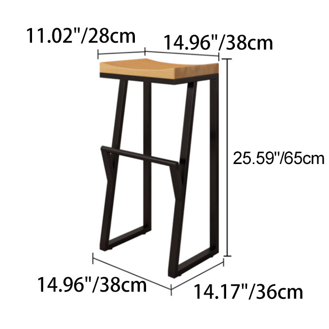 Contemporary Industrial Square Solid Wood Iron Frame Bar Stool Footrest For Dining Room