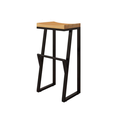 Contemporary Industrial Square Solid Wood Iron Frame Bar Stool Footrest For Dining Room