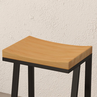 Contemporary Industrial Square Solid Wood Iron Frame Bar Stool Footrest For Dining Room