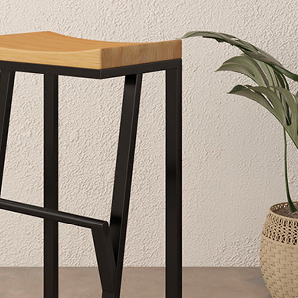 Contemporary Industrial Square Solid Wood Iron Frame Bar Stool Footrest For Dining Room