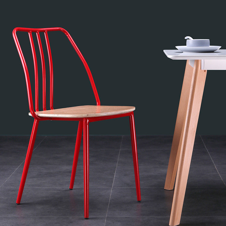 Contemporary Scandinavian Square Solid Wood Iron Legs Dining Chair Backrest For Dining Room