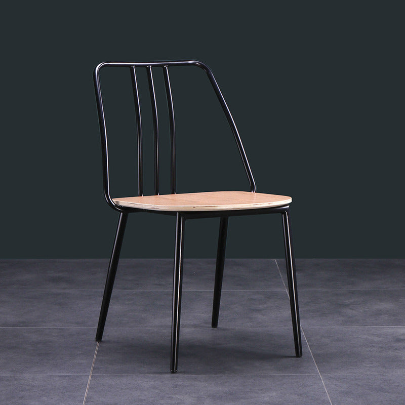 Contemporary Scandinavian Square Solid Wood Iron Legs Dining Chair Backrest For Dining Room
