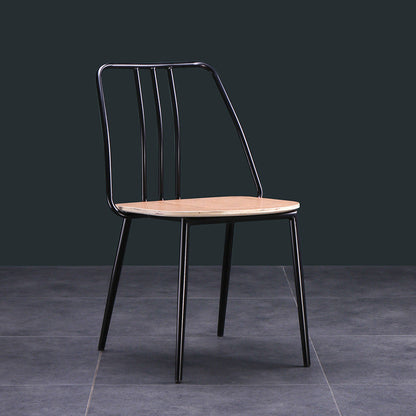Contemporary Scandinavian Square Solid Wood Iron Legs Dining Chair Backrest For Dining Room