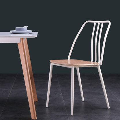 Contemporary Scandinavian Square Solid Wood Iron Legs Dining Chair Backrest For Dining Room