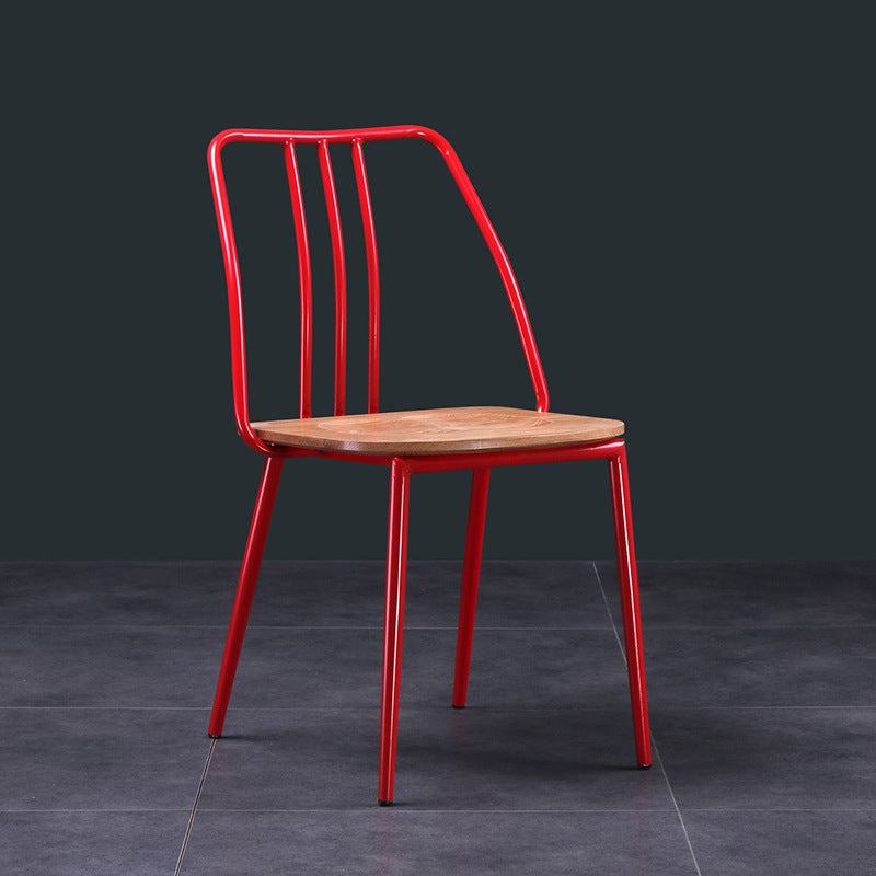 Contemporary Scandinavian Square Solid Wood Iron Legs Dining Chair Backrest For Dining Room