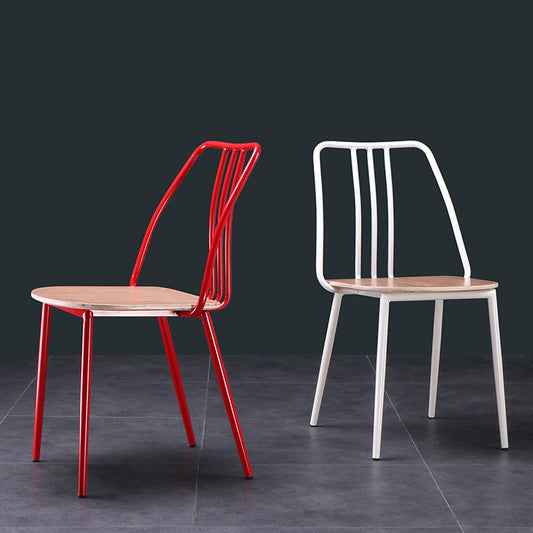Contemporary Scandinavian Square Solid Wood Iron Legs Dining Chair Backrest For Dining Room