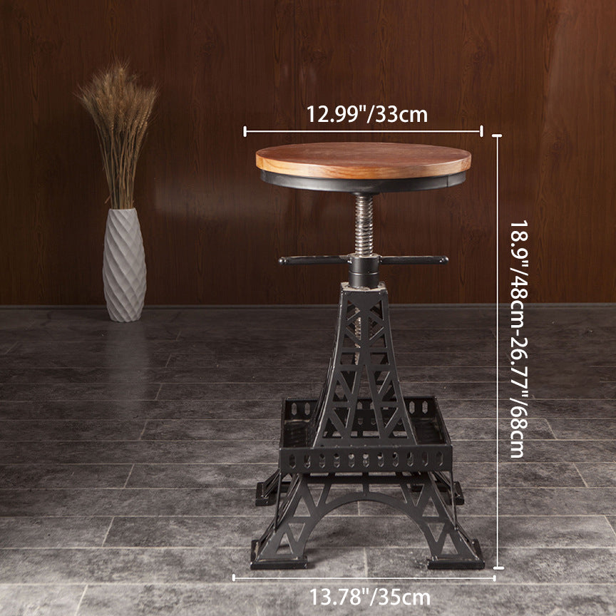 Contemporary Creative Round Solid Wood Iron Eiffel Tower Design Height Adjustable Swivel Bar Stool Footrest For Dining Room