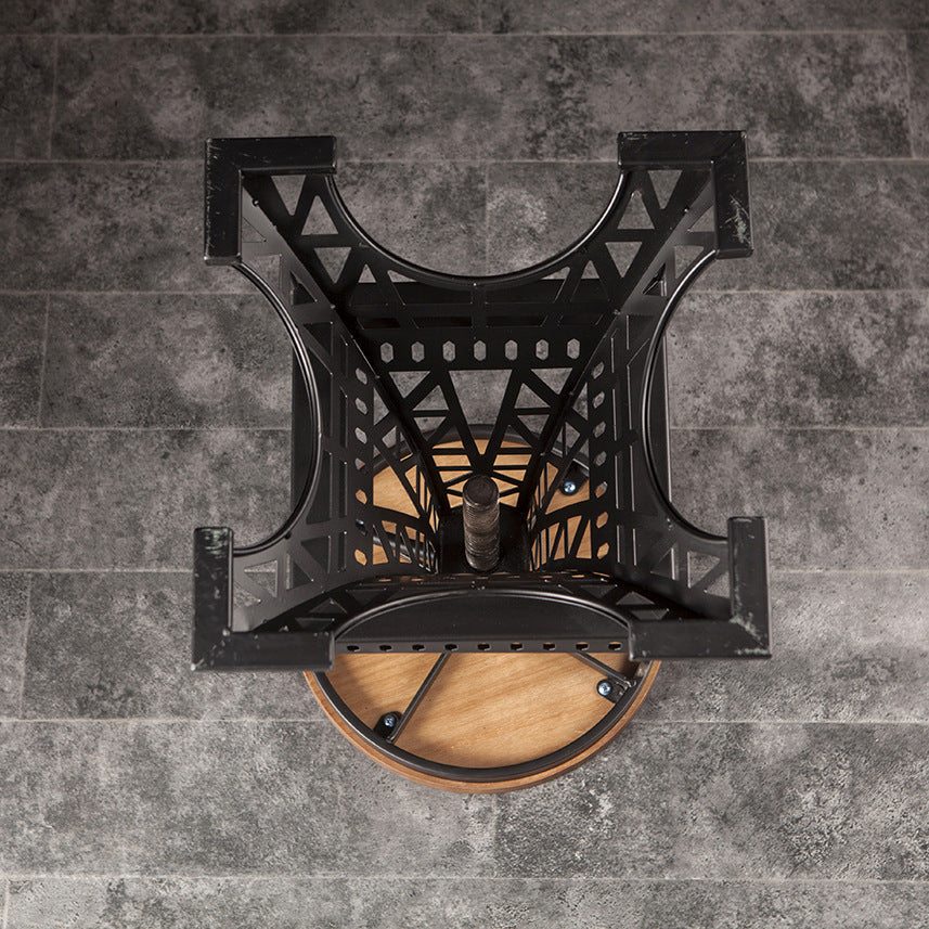 Contemporary Creative Round Solid Wood Iron Eiffel Tower Design Height Adjustable Swivel Bar Stool Footrest For Dining Room