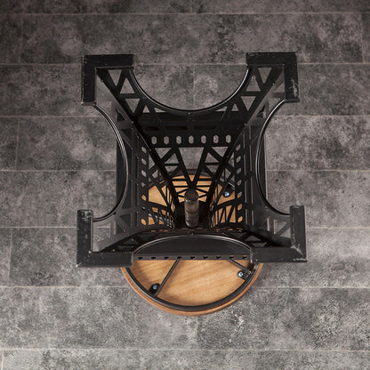 Contemporary Creative Round Solid Wood Iron Eiffel Tower Design Height Adjustable Swivel Bar Stool Footrest For Dining Room