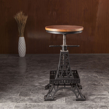 Contemporary Creative Round Solid Wood Iron Eiffel Tower Design Height Adjustable Swivel Bar Stool Footrest For Dining Room