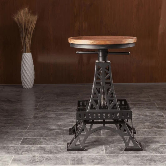 Contemporary Creative Round Solid Wood Iron Eiffel Tower Design Height Adjustable Swivel Bar Stool Footrest For Dining Room