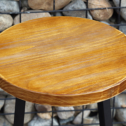 Contemporary Industrial Round Solid Wood Iron Frame Bar Stool Footrest For Dining Room