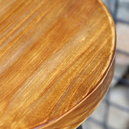 Contemporary Industrial Round Solid Wood Iron Frame Bar Stool Footrest For Dining Room