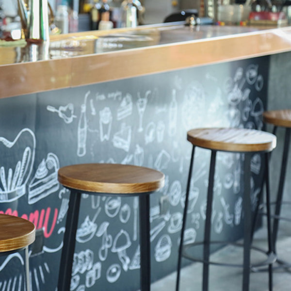 Contemporary Industrial Round Solid Wood Iron Frame Bar Stool Footrest For Dining Room