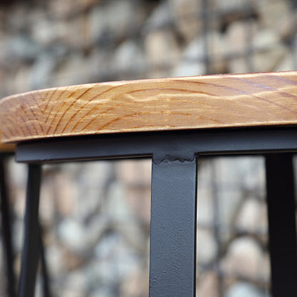 Contemporary Industrial Round Solid Wood Iron Frame Bar Stool Footrest For Dining Room