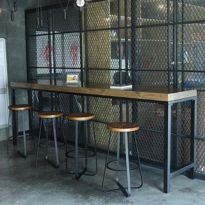 Contemporary Industrial Round Solid Wood Iron Frame Bar Stool Footrest For Dining Room