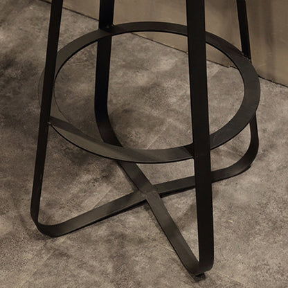 Contemporary Industrial Round Solid Wood Iron Frame Bar Stool Footrest For Dining Room