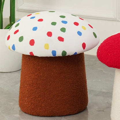 Contemporary Creative Cream Mushroom Lambswool Solid Wood Frame Vanity Stool For Bedroom