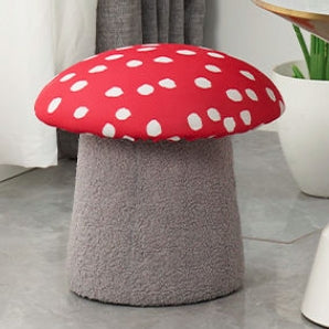 Contemporary Creative Cream Mushroom Lambswool Solid Wood Frame Vanity Stool For Bedroom