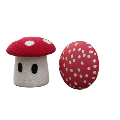 Contemporary Creative Cream Mushroom Lambswool Solid Wood Frame Vanity Stool For Bedroom