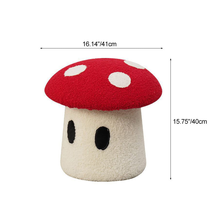 Contemporary Creative Cream Mushroom Lambswool Solid Wood Frame Vanity Stool For Bedroom