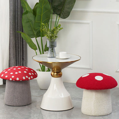 Contemporary Creative Cream Mushroom Lambswool Solid Wood Frame Vanity Stool For Bedroom