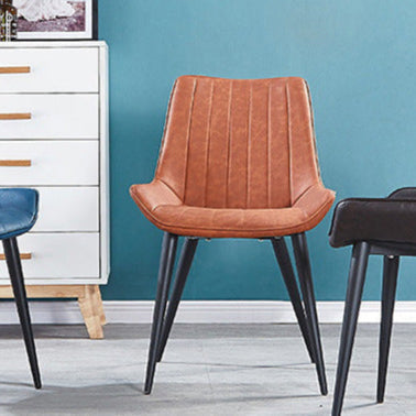 Contemporary Luxury Square Striped Faux Leather Upholstered Metal Legs Dining Chair Backrest For Dining Room