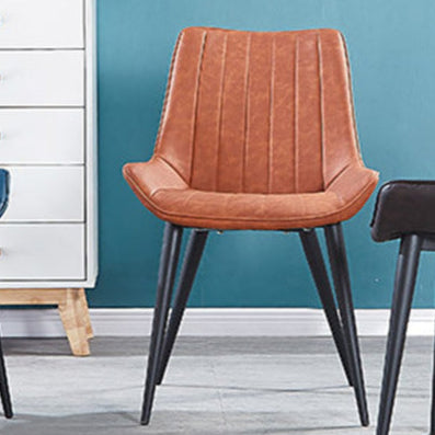 Contemporary Luxury Square Striped Faux Leather Upholstered Metal Legs Dining Chair Backrest For Dining Room
