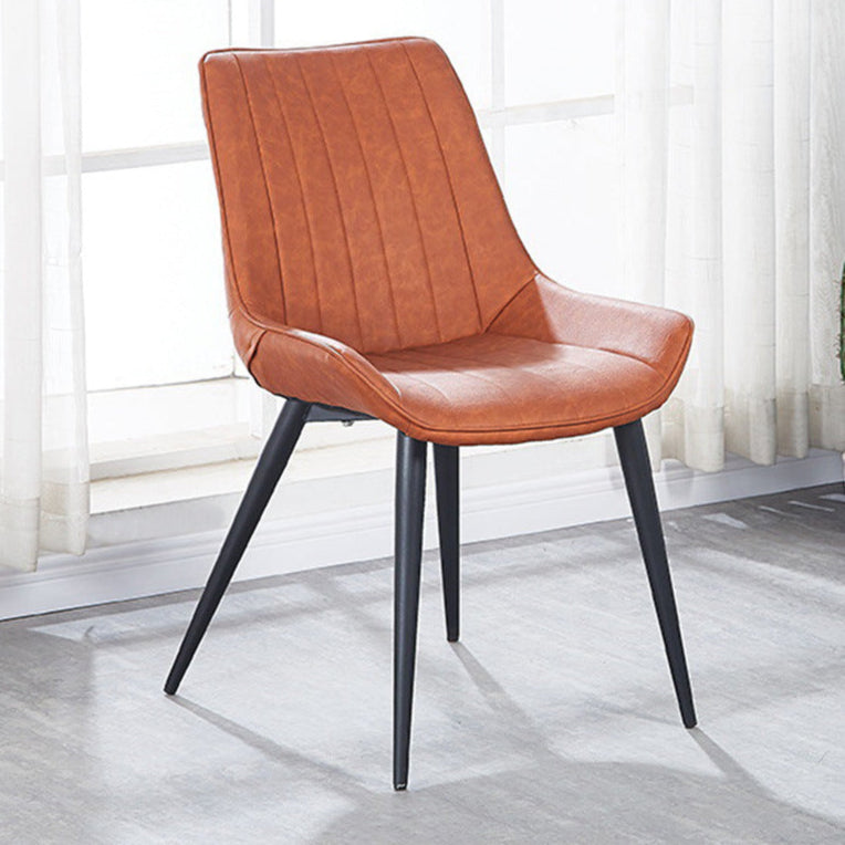 Contemporary Luxury Square Striped Faux Leather Upholstered Metal Legs Dining Chair Backrest For Dining Room