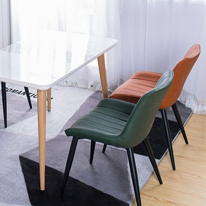 Contemporary Luxury Square Striped Faux Leather Upholstered Metal Legs Dining Chair Backrest For Dining Room