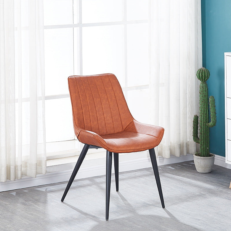 Contemporary Luxury Square Striped Faux Leather Upholstered Metal Legs Dining Chair Backrest For Dining Room