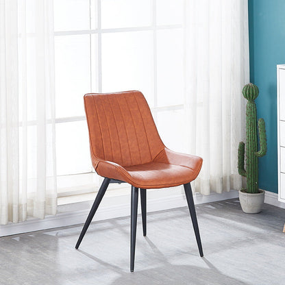 Contemporary Luxury Square Striped Faux Leather Upholstered Metal Legs Dining Chair Backrest For Dining Room