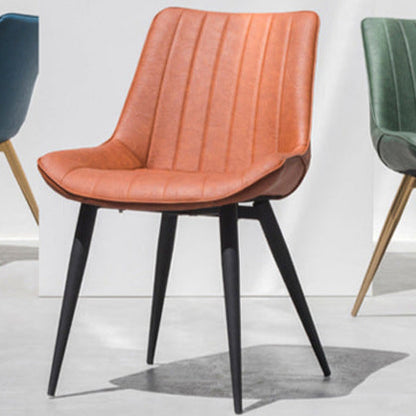 Contemporary Luxury Square Striped Faux Leather Upholstered Metal Legs Dining Chair Backrest For Dining Room